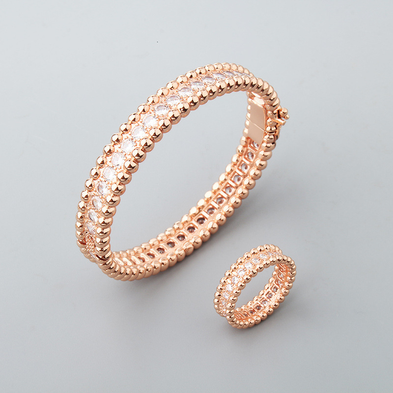 Single Row Full Diamond Copper Gold Plated 18K Rose Gold Bead Edge Bracelet for Women, Starry Sky Kaleidoscope Live Streaming Jewelry