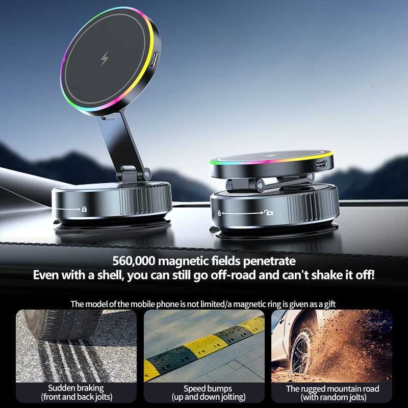 15W Wireless Charger Vacuum Magnetic Car Holder Metal Mti-angle Rotation for Iphone 12-16 Pro Max C251210