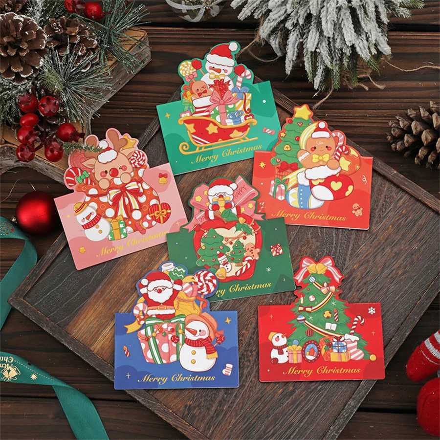 10Pcs Cartoon Christmas Greeting Card Blessing Card Rand Pattern Creative Retro Christmas Gift Card Flower Shop Baking Gift Card H251210