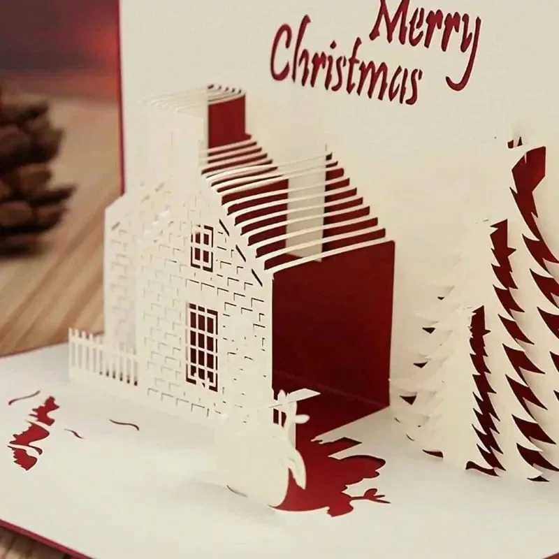 3D -up creative hollow castle snowman shape Christmas greeting card message card Christmas party decoration supplies gifts H251210