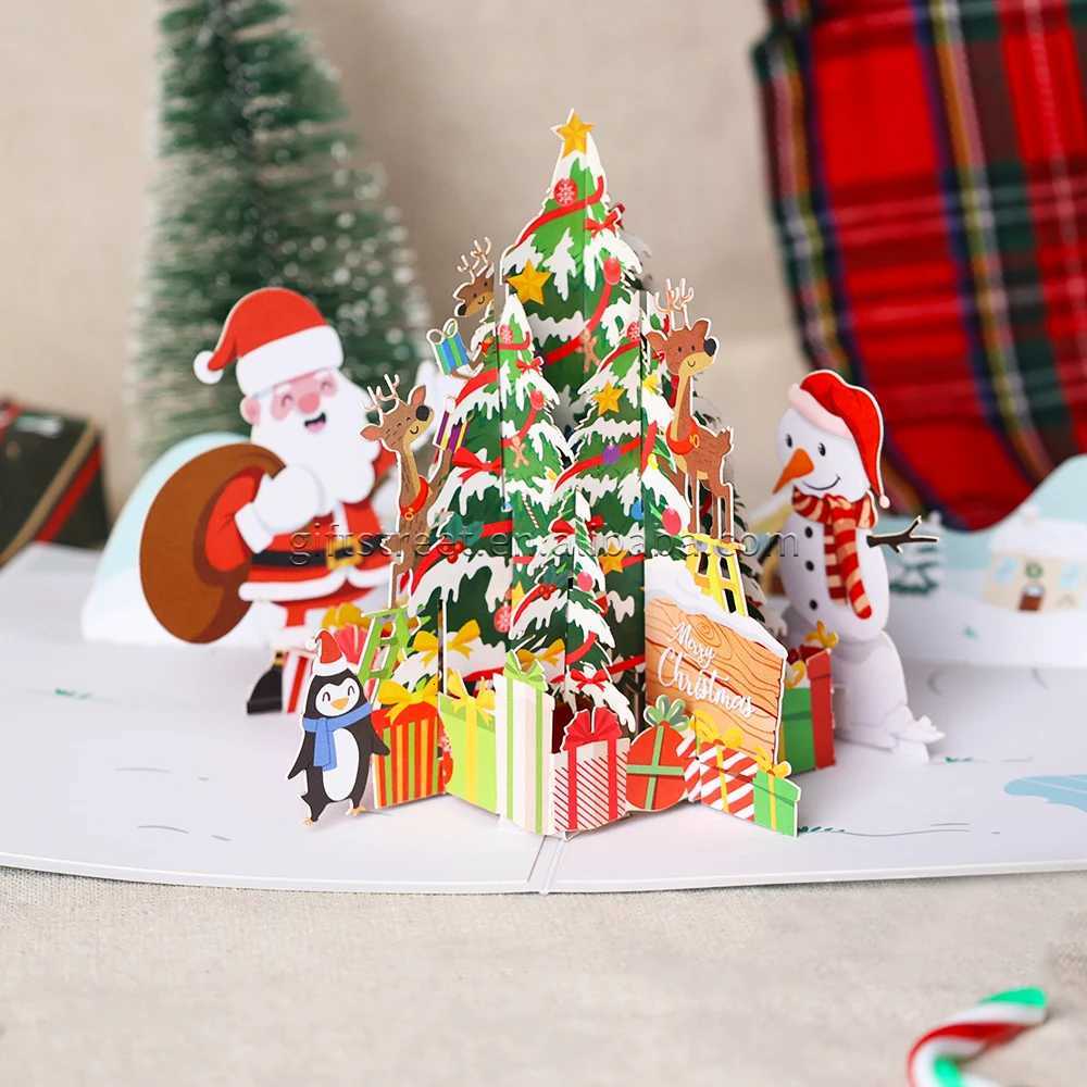 Christmas 3D Up Card Santa Snowman Festive Greeting Card Perfect for Christmas Party Favors He Decoration Holiday Gifts H251210