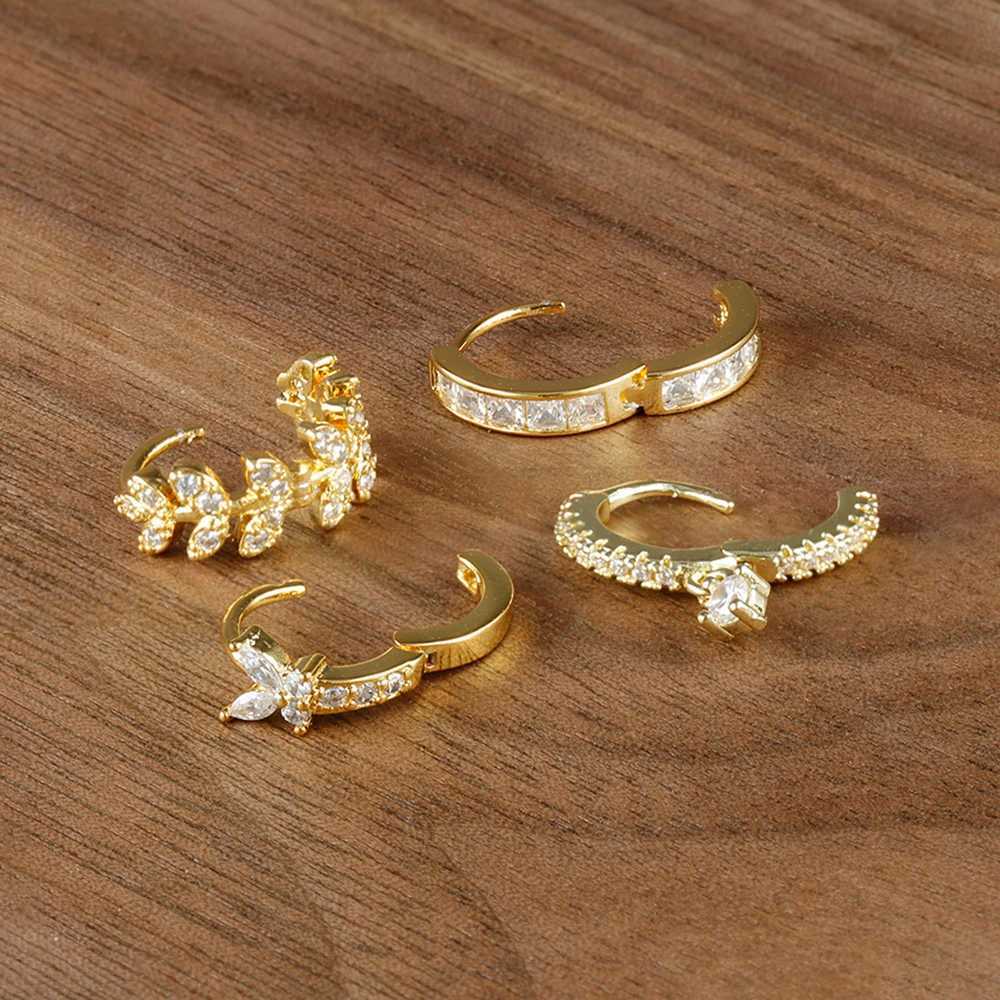 Stainless Steel Small Hoop Earrings Women Gold Color Butterfly Star Leaf Zircon Minimal Earring Cartilage Piercing Jewelry 1PCXJ251210 - view 7