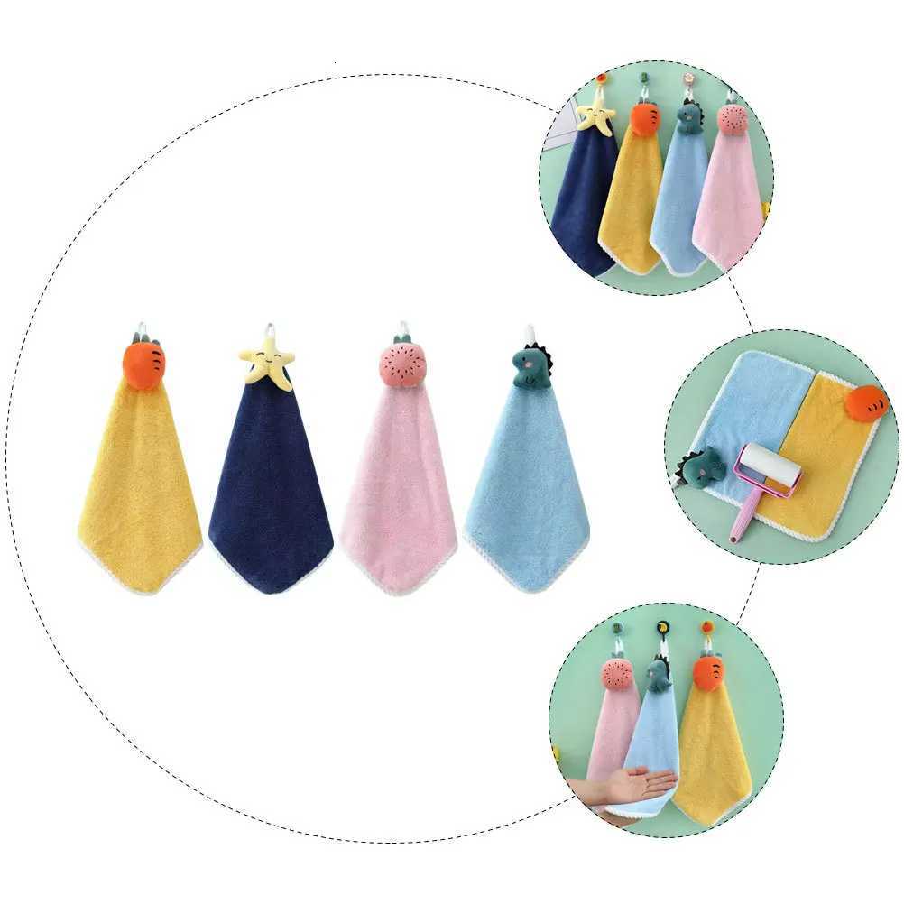 4Pcs Coral Fleece Hand Towels Absorbent Quick Dry Cartoon Hanging Kitchen Cloth Home Use Cleaning Wiping Towels C251210