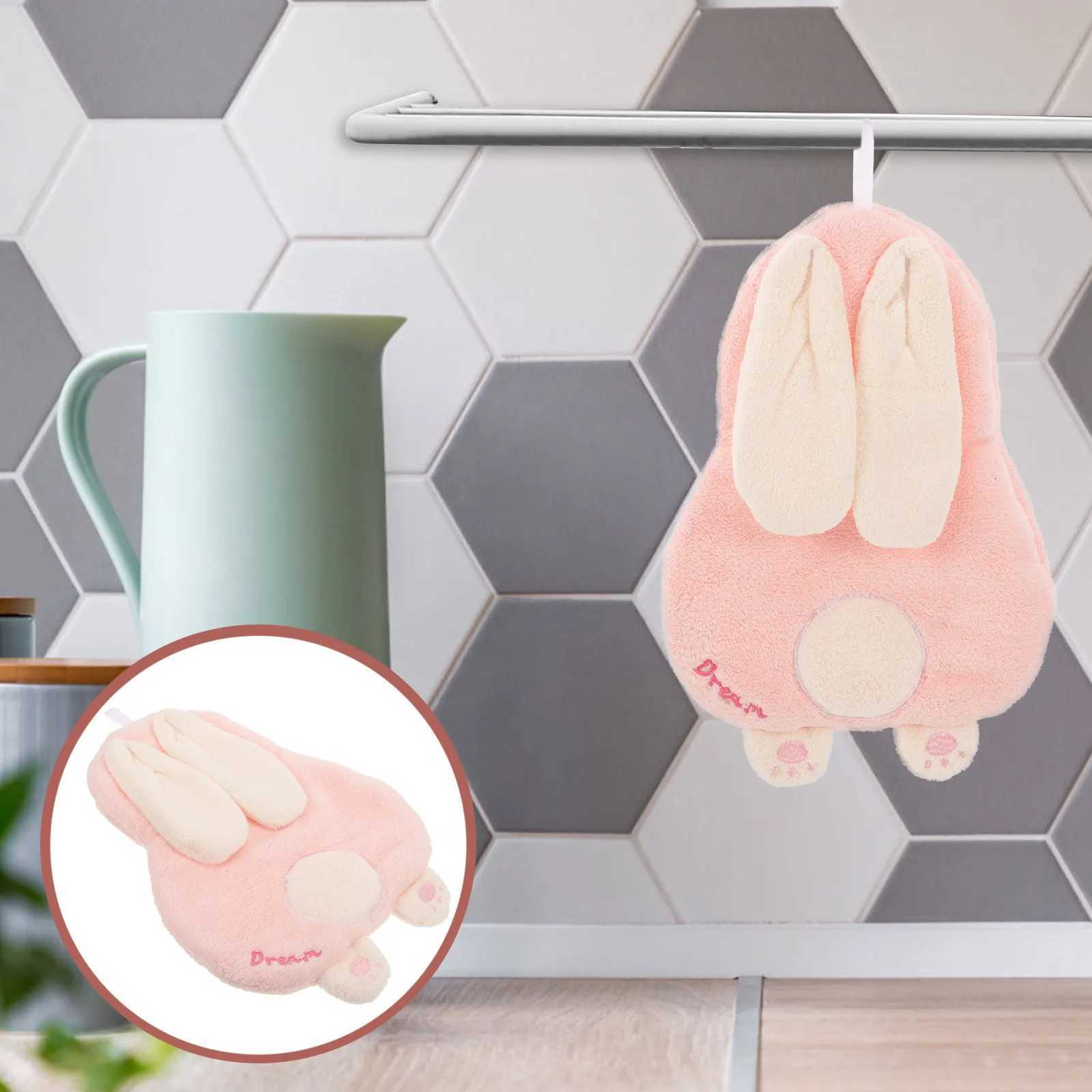 Adorable Bunny Hand Towel Coral Fleece High Absorbency Soft Comfortable Hanging Lanyard Cute Bathroom Kitchen Travel Use C251210