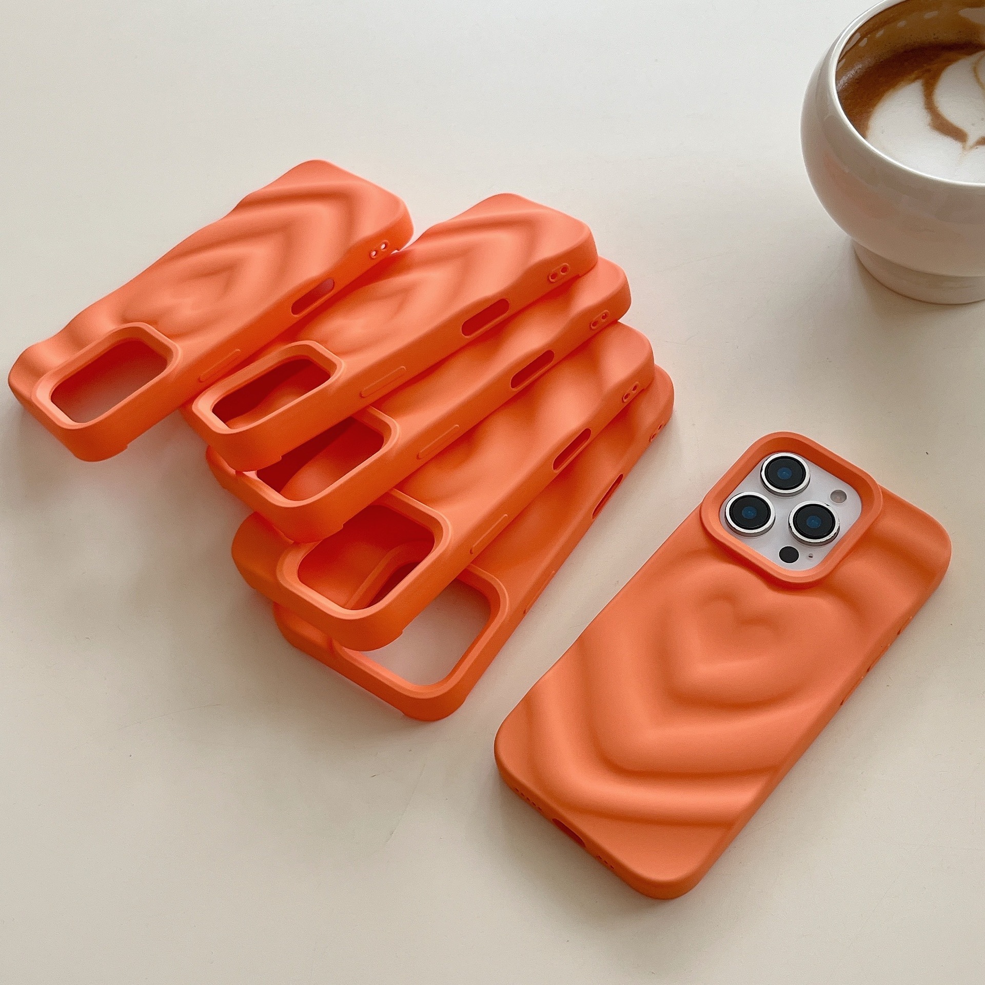 3D Heart Orange Compatible with iPhone 17 Apple 16 Pro Max Phone Case Solid Color Matte 15 Niche 14 Soft