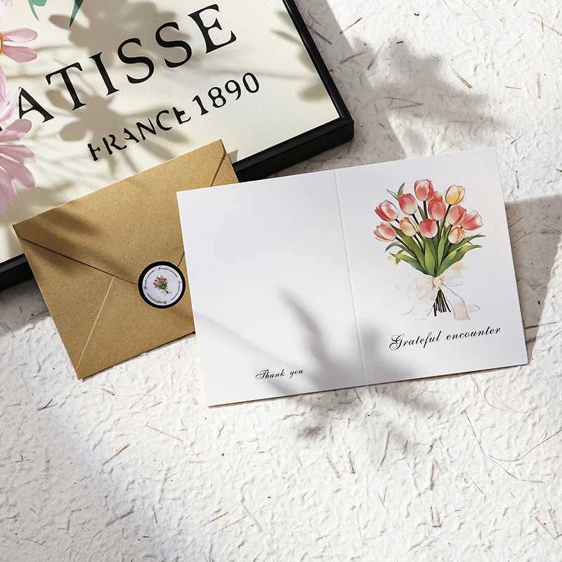 1/4/8 sets Flower Bouquet Cards with Envelopes for Thank You Wedding Vntine Christmas Birthday Parents Wife Tea H251210