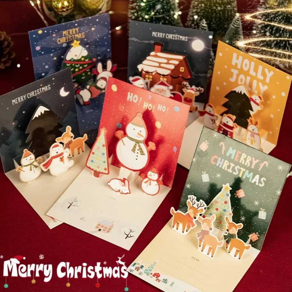 5/1PCS 3D UP Christmas Greeting Cards with Envelope Friend Family Blessing Postcard Birthday New Year Christmas Decoration H251210