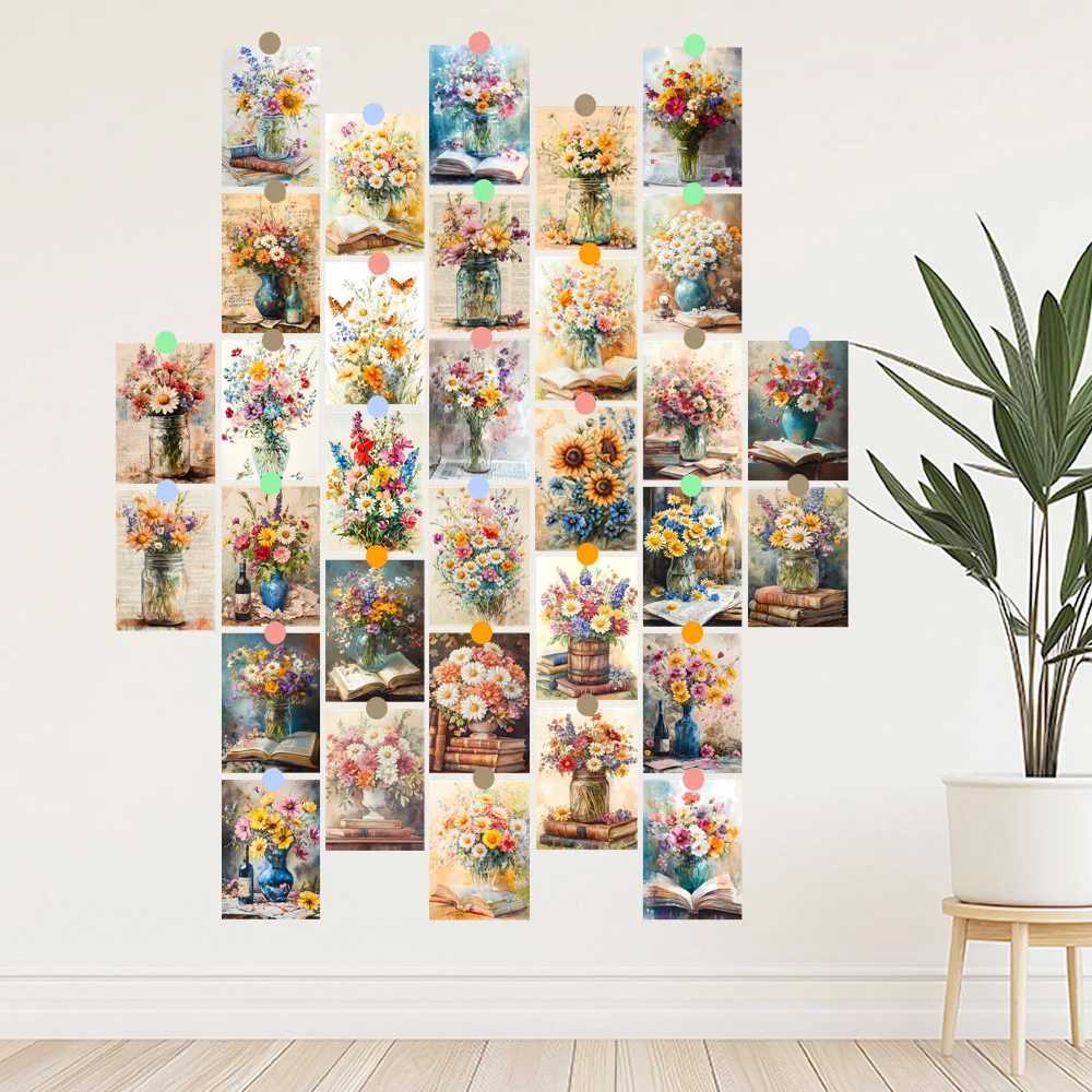 32pcs retro floral postcards suowers chrysanthems ins style wall decorations mailing collecting DIY cards H251210