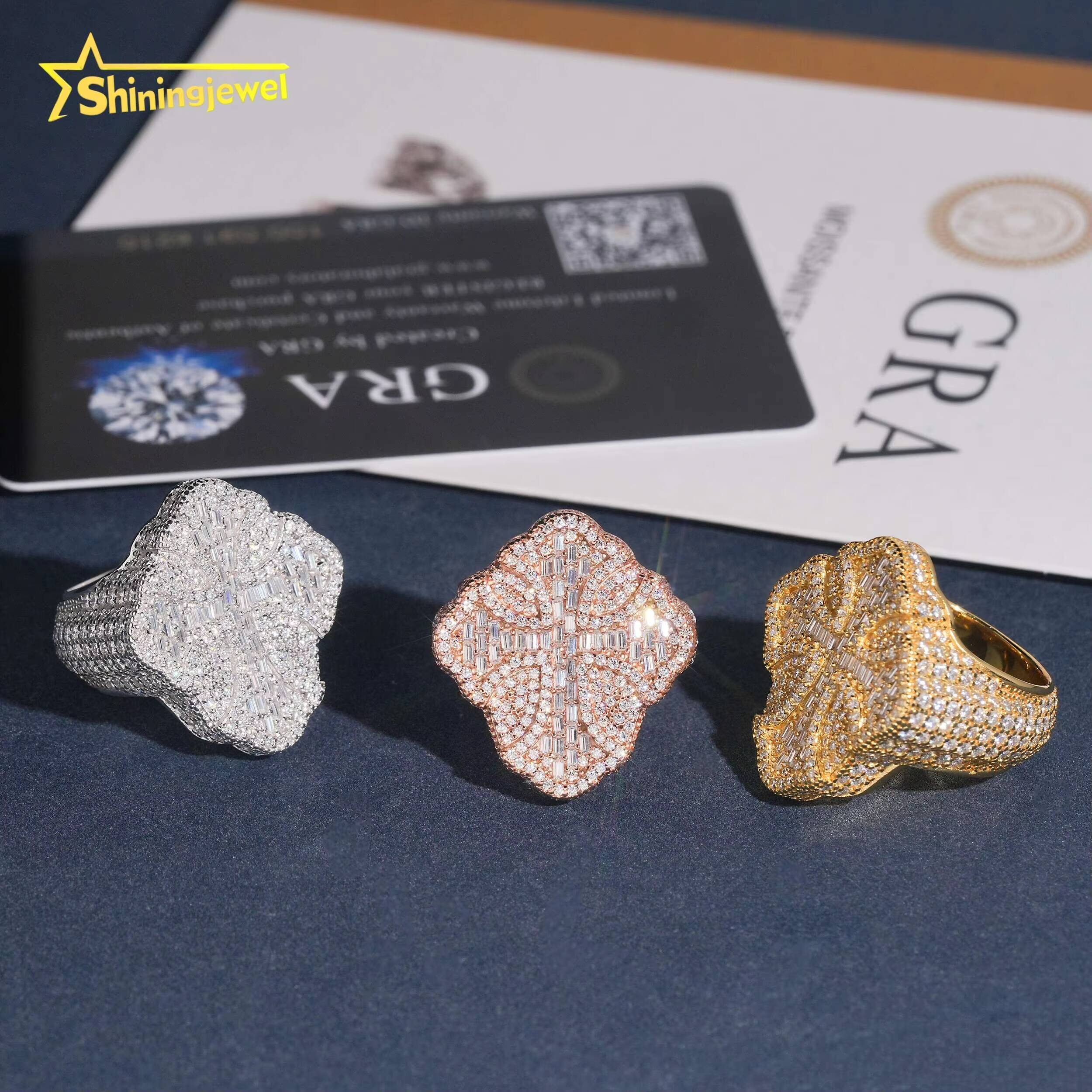 Wholesale Price Hip Hop Ring VVS Moissanite Diamond Rings 925 Silver Men Hip Hop Jewelry Cross Ring Pass Diamond Tester