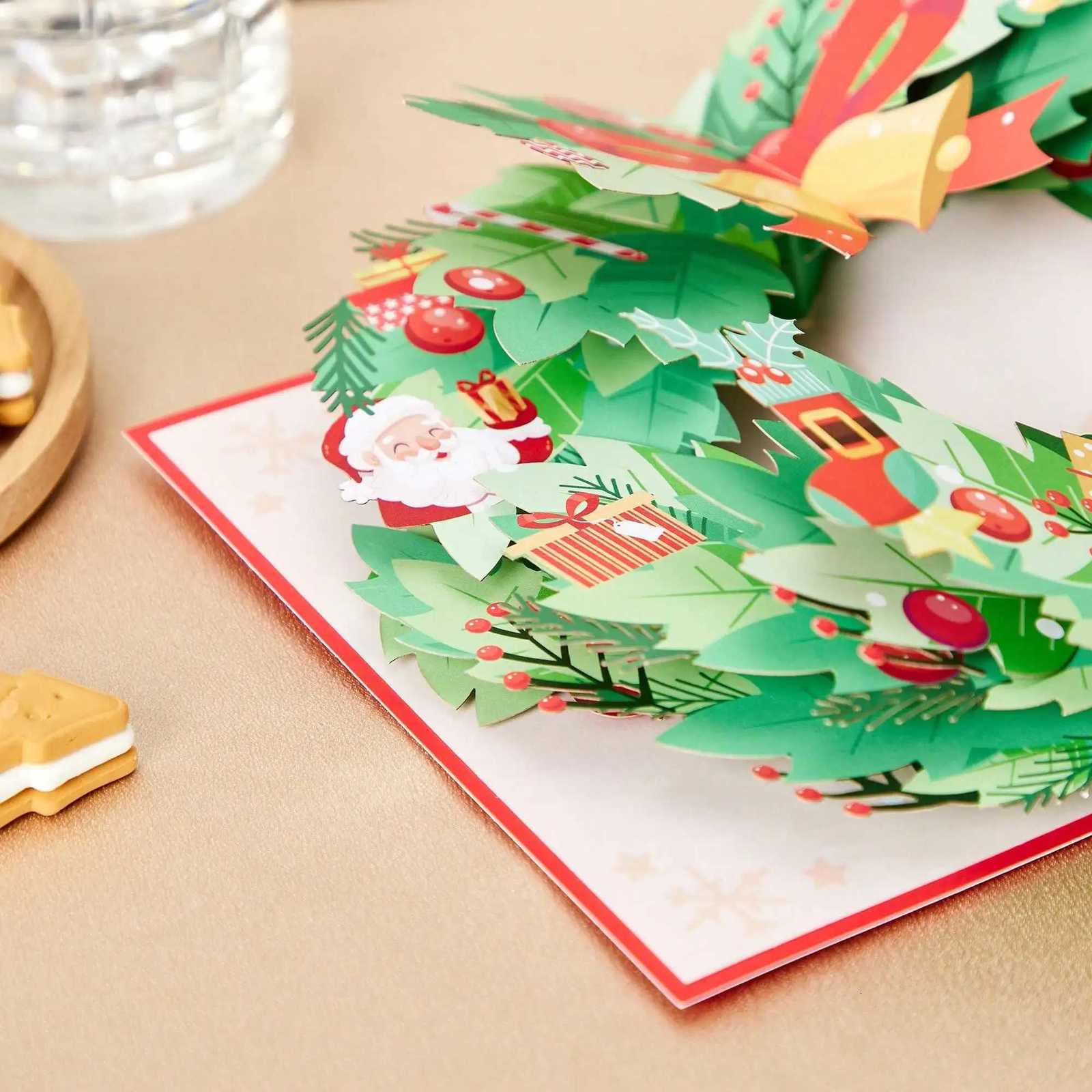 1pcs Christmas Wreath -Up Greeting Card Merry Christmas Gift for Family Xmas Pattern Card H251210