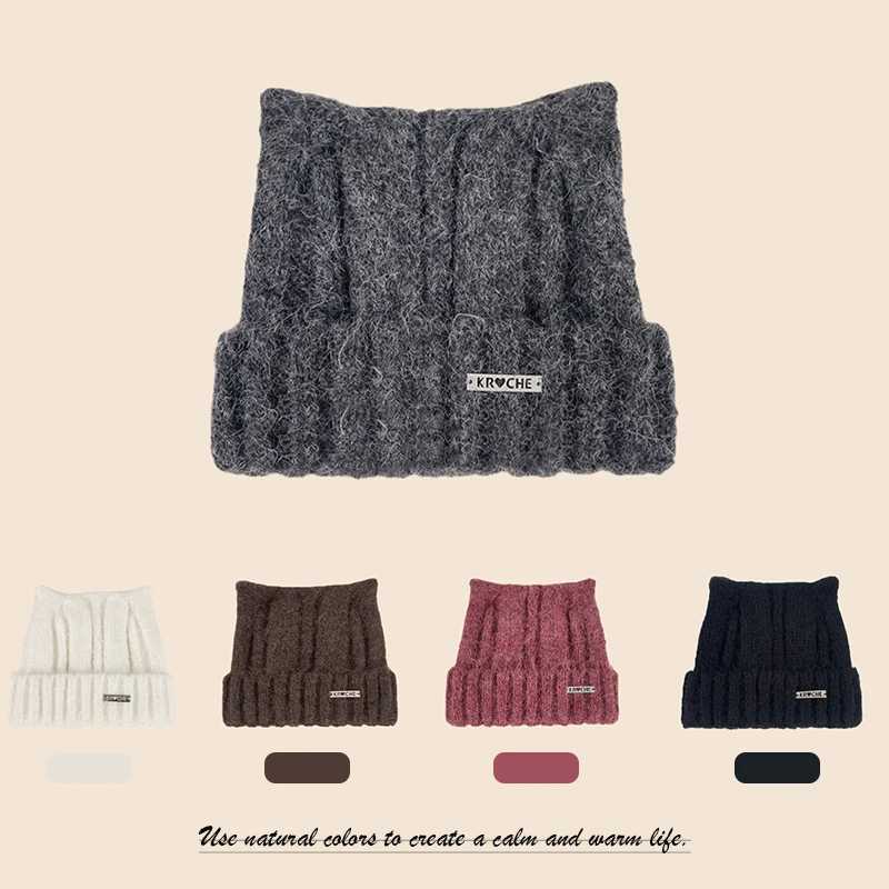 Luxury 1pc Y2k Crochet Beanie Hats for Womenwinter Warm Windproof Retro Skull Cap with Cat Earsuitable for Holidayoutdoor Activities Y251209