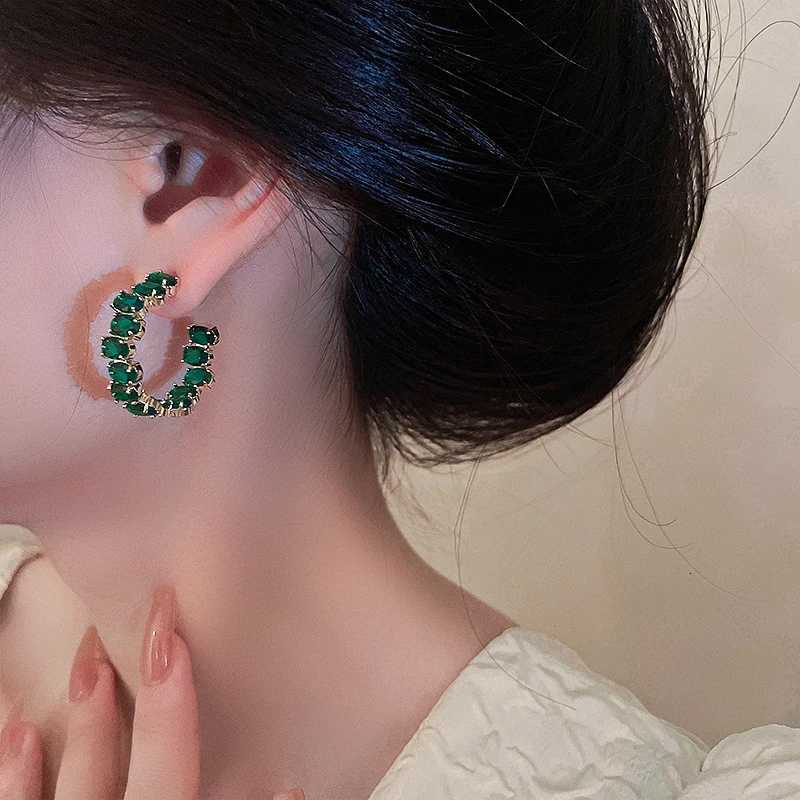 Emerald Oval Crystal Hoop Earrings for Women Fashion Rhinestone Design Circle Earrings 2023 Trend GirlsXJ251210 - view 4