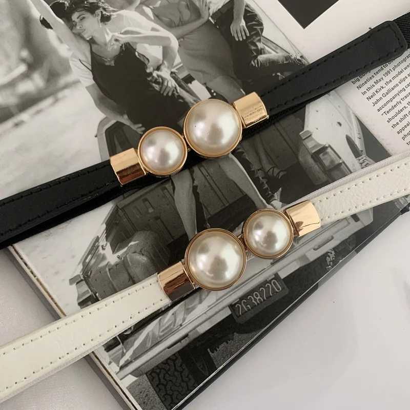 Luxury Elegant Double Pearls Buckle Elastic Women Belts Thin Straps Lady Girl Dress Skirt Decor Waistbands Trouser Decoration GM113 Y251210