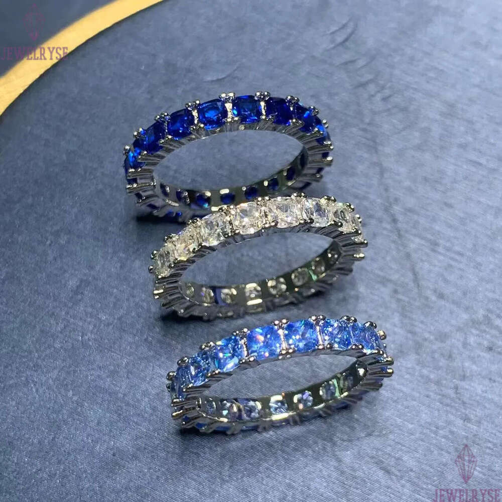Luxury blue stone square designer rings for women shine crystal bling diamond silver retro vintage geometry love ring jewelry gift