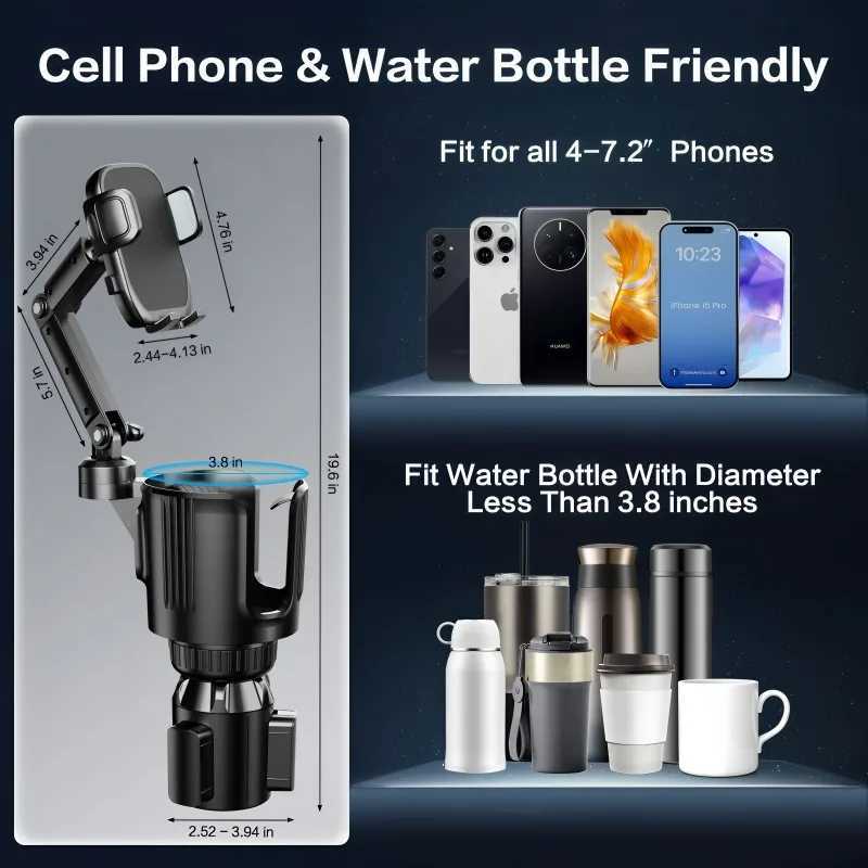 2-in-1 Universal Car Cup Phone Holder Adjustable Long with 360 Rotation Fits All Smartphones Perfect for SUVs C251210