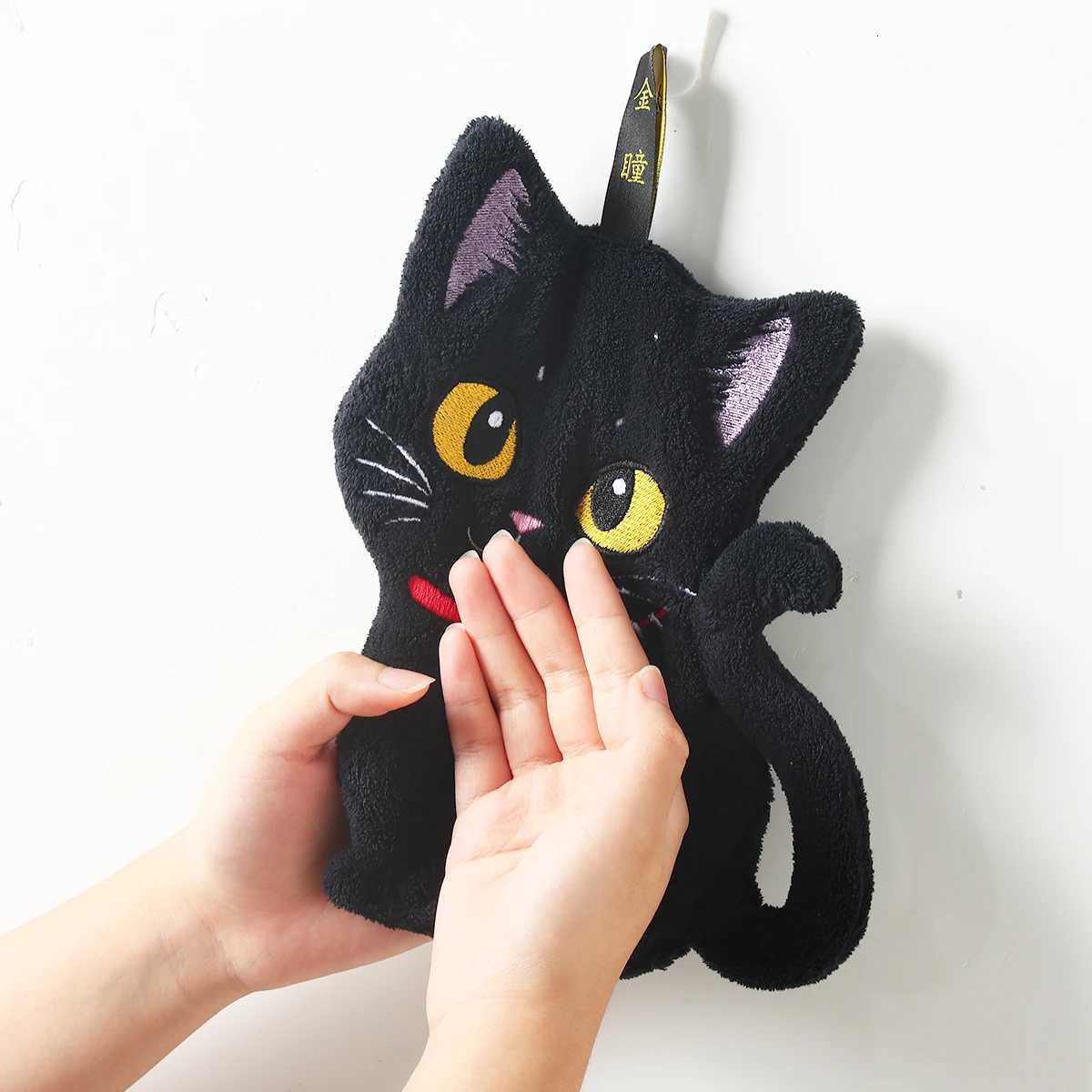 2pcs Black Cat Hand Towel Cute Handkerchief Towels Halloween Decoration 2025 Kitchen Towels for Hands Super Absorbent Towel C251210
