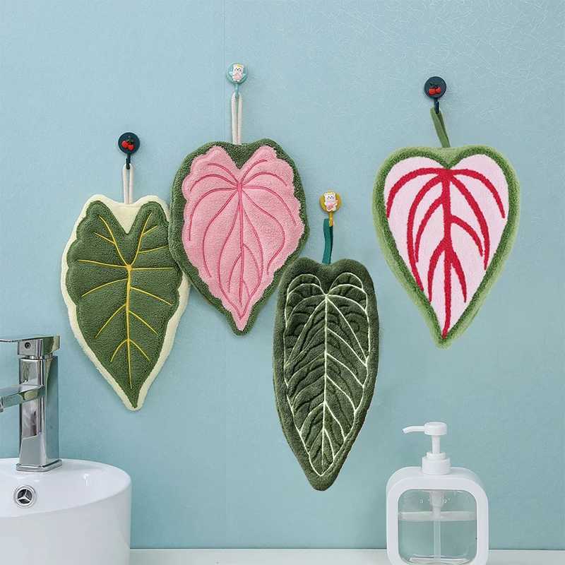 Leaf-Shaped Hanging Hand Towel Soft Coral Fleece Tea Towels Super Absorbent Bath Kitchen Towel Decorative Towels Home Decor C251210