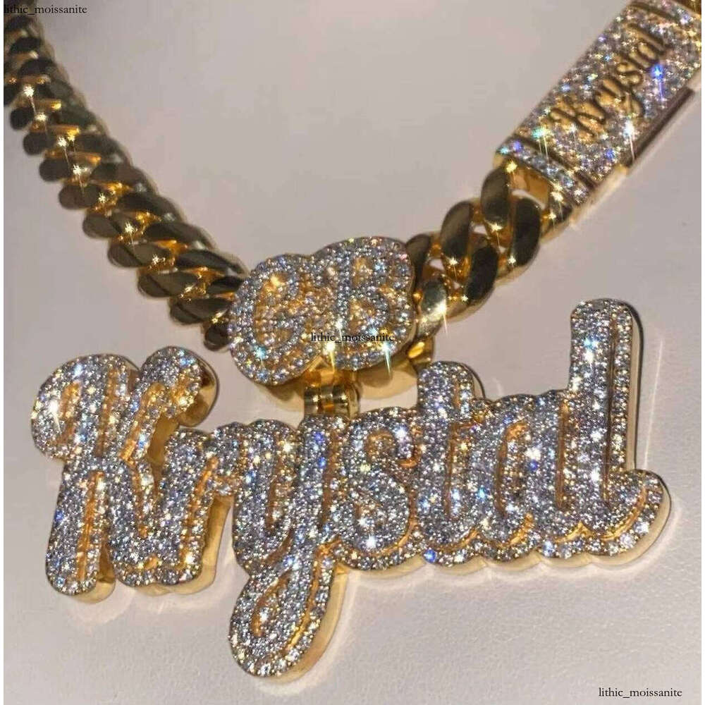 Custom VVS Moissanite Name Pendant Necklace Charm Full Iced Out Hip Hop Pemdamt Pass Moissanite Tester