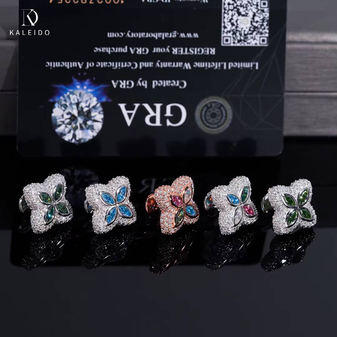 Factory Wholesale 15mm 19mm Color Moissanite Stud Earrings Flower 925 Sterling Silver Fine Jewelry Accessories Hip Hop Jewelry