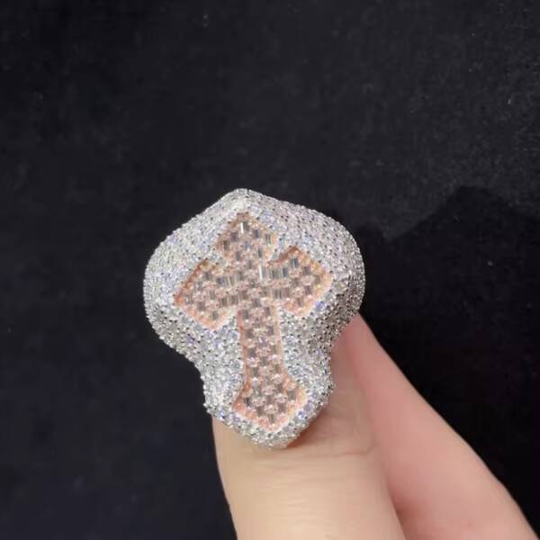Ready to Ship Iced Out Vvs Baguette Moissanite Diamond Ring for Men Cross Hip Hop Ring 925 Sterling Silver Fashion Jewelry