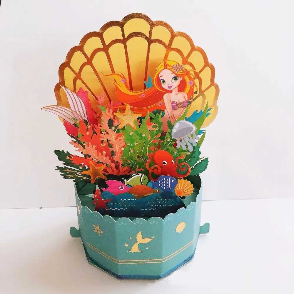 3D Up Greeting Cards Merry Christmas Cards New Year Greeting Cards Blessing Postcard Swan Mermaid Thank You Cards Decor Gift H251210