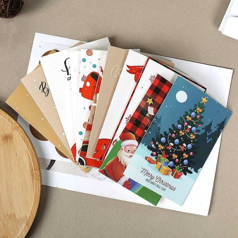 42PCS/SET Merry Christmas Kraft Paper Blessing Fold Greeting Cards With Envelopes Stickers Xmas Decor For He New Year Navidad H251210