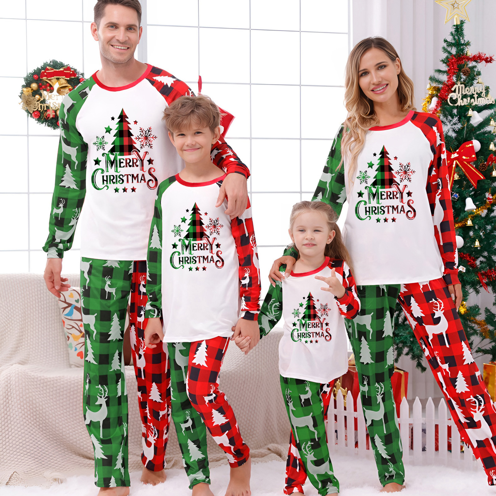 2024 Christmas Match Family Pajama Set Alphabet Printing Christmas Set Father Mother Children Deer Top+Striped Pants Jamie Baby PantsW241022
