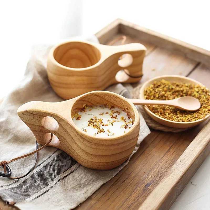 Wooden Cup Camping Cup Nordic Style Handmade Natural Portable Wood Mug Drinking Cup for Coffee Tea and Milk C251210