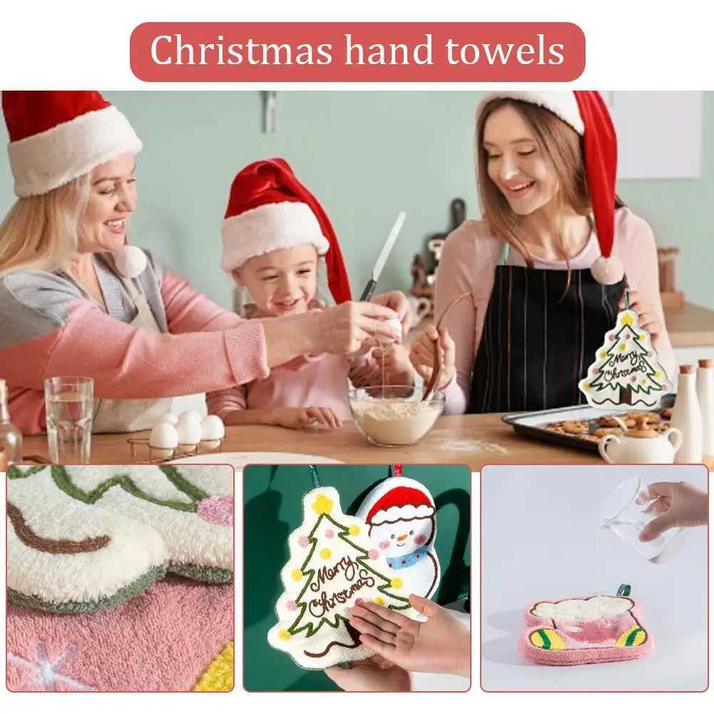 Christmas Hand Towel Set Cartoon Gingerbread Snowman Design Coral Fleece Material Home Kitchen Bathroom Decoration C251210