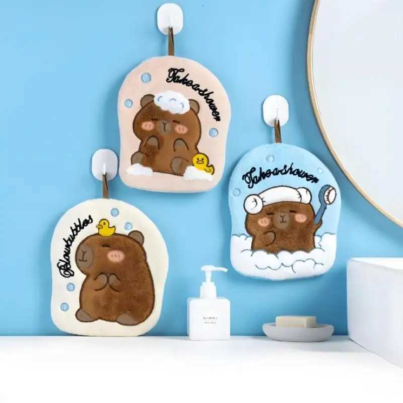 Capybara Hand Towel Kitchen Bathroom Absorbent Cleaning Cloth Cartoon Hanging Quick Drying Coral Fleece Thick Rag Household C251210