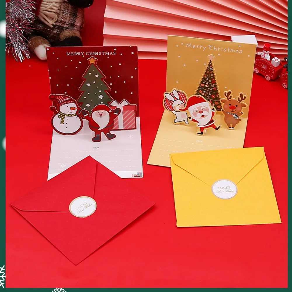 6Pcs/lot 3D Carton Christmas Greeting Card Kids Christmas Blessing Cards Envelope New Year Postcard Gift Card Xmas Party H251210