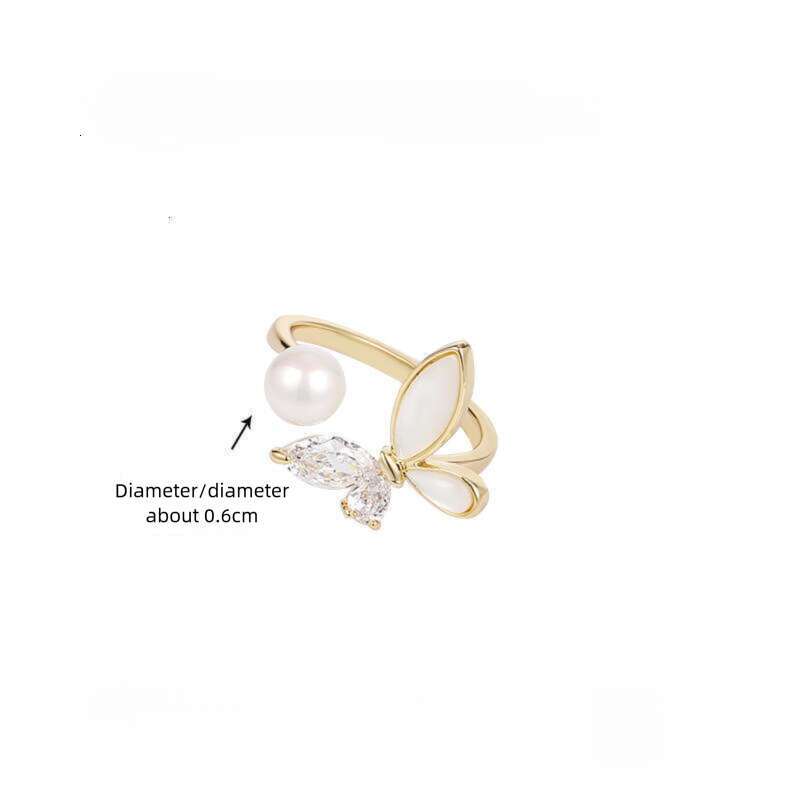 DHcollections High-end Personality Exaggerated Exquisite Butterfly Pearl Zircon Open for Women Light Luxury Fashion Versatile Index Finger Ring