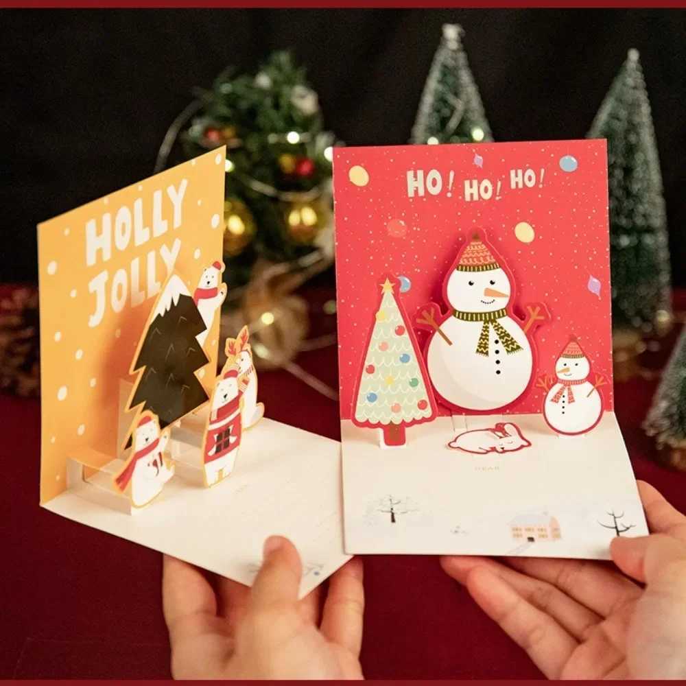 5/1PCS 3D UP Christmas Greeting Cards with Envelope Friend Family Blessing Postcard Birthday New Year Christmas Decoration H251210