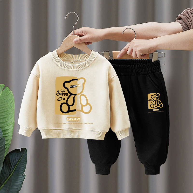 Versatile clothes for boys girls middle-aged and older children pure cotton and plush thick hoodie set autumn and winter clothes 2024 style 211021