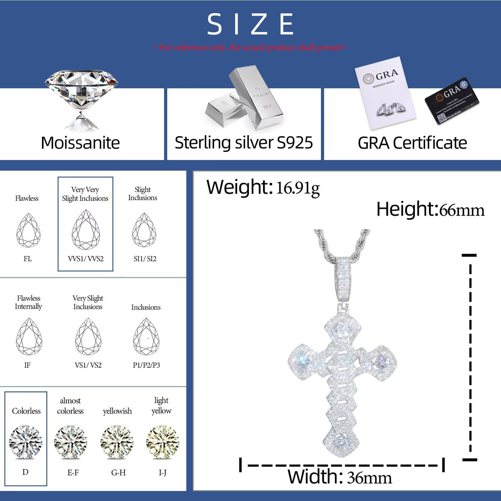 Trend Exquisite Iced Out Hip Hop Jewelry 925 Sterling Silver Bling VVS Moissanite Cuban Cross Charm Pendant