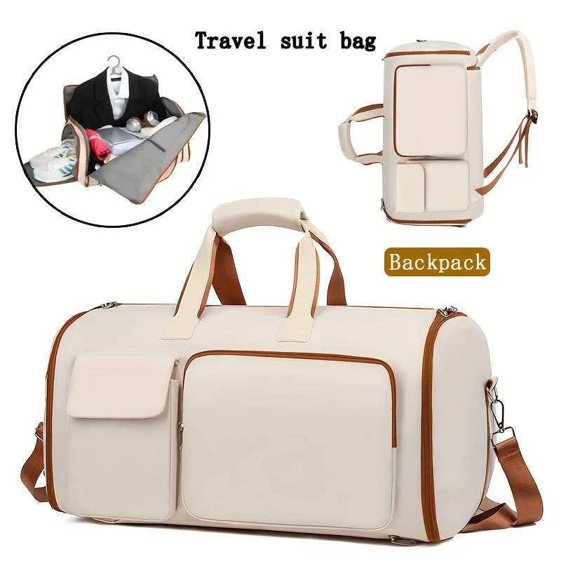 Large Capacity Beige Nyl Travel Suit Bag 16-Inch Mtifunctial Business Style Dual Shoder Handheld N-Waterproof Y251209