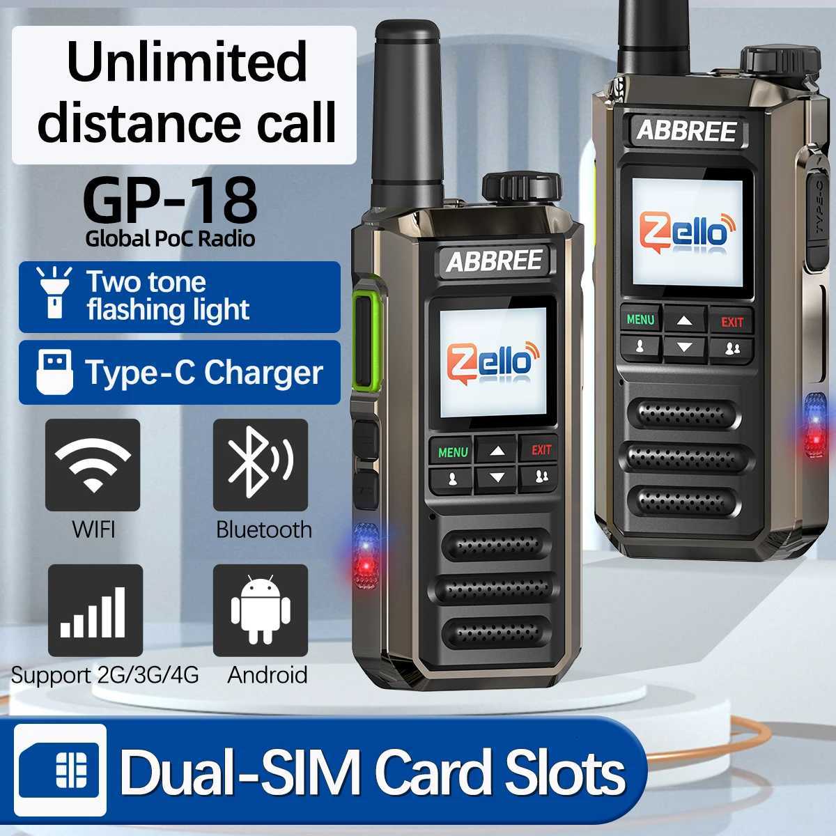 ABBREE GP-18 Zello PoC Radio Global Unlimited Distance Dual SIM Card Slots Android Flashlight WIFI 3G/4G Network Radio M251210