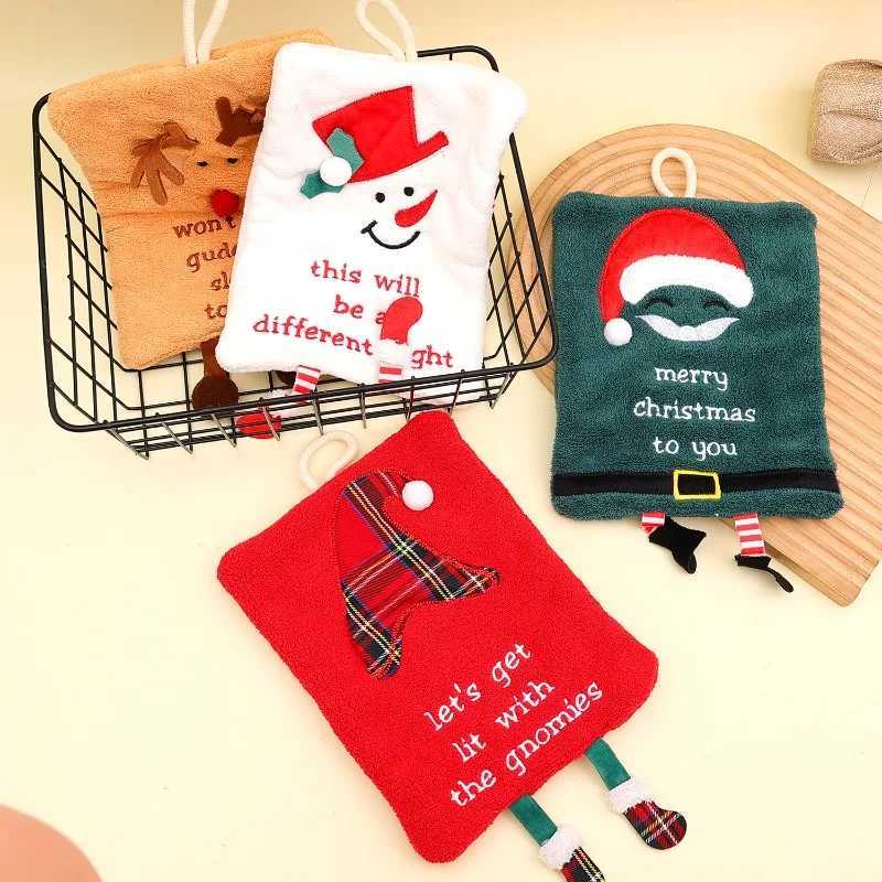 Christmas Hand Towel Christmas Coral Fleece Towel Kitchen Absorbent Drying Rag Xmas Cartoon Hand Towel Thickened Hanging Cloth C251210