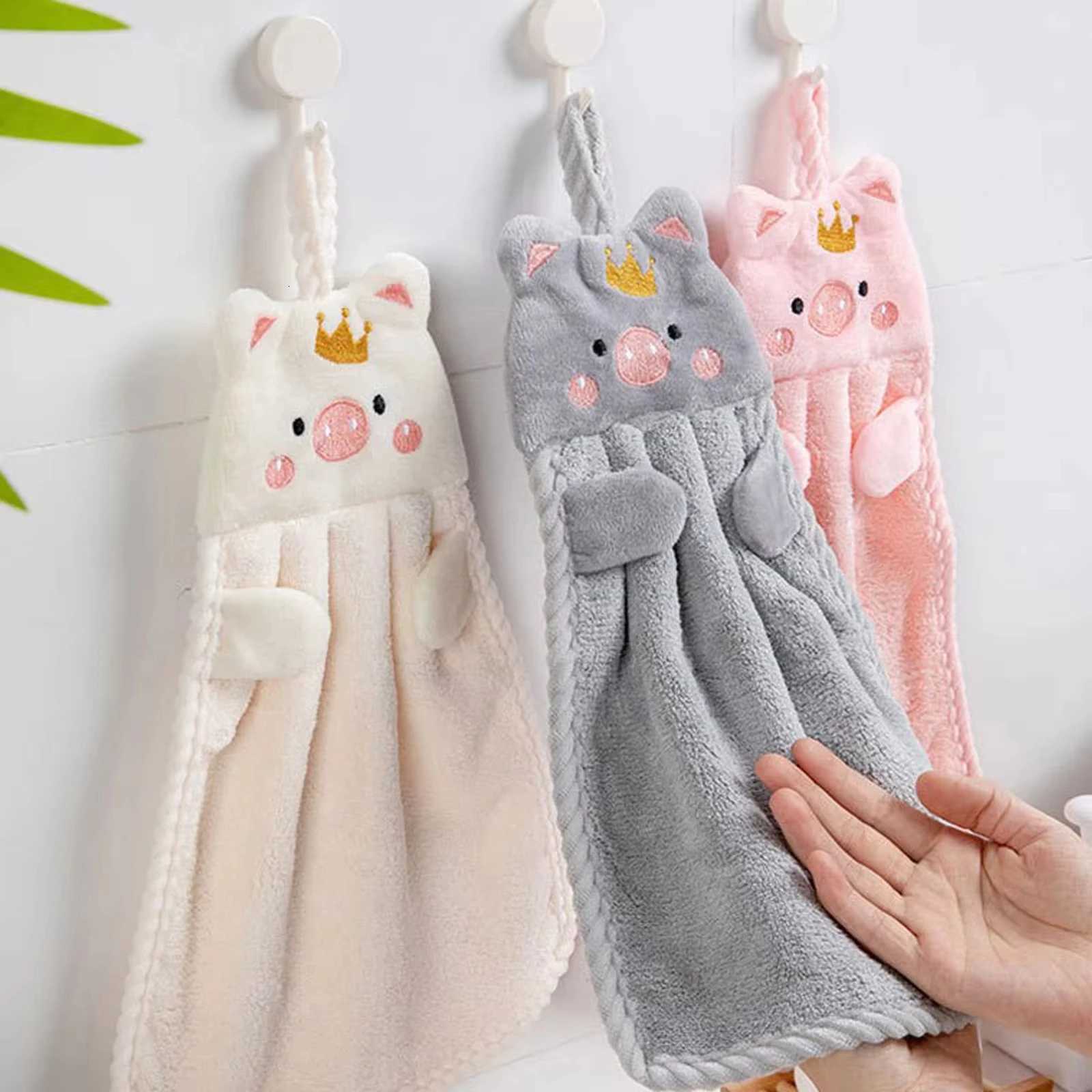 Cute Pig Hand Towel Household Coral Velvet Terry Towels For Bathroom Kitchen Soft Hanging Loops Quick Dry Absorbent Cloths Towel C251210