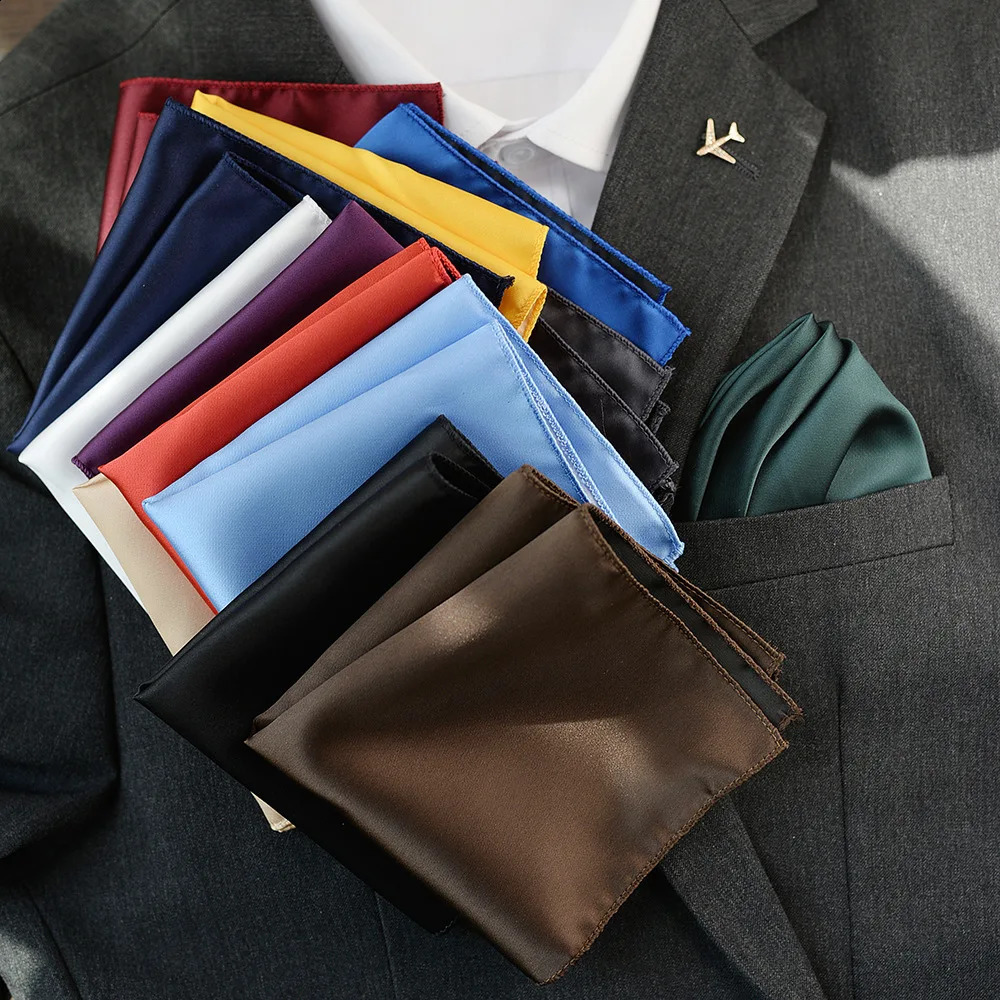 Mens Solid Colors Hankerchief Scarves Vintage Silk Satin Men Suits Pocket Square Wedding Dress Chest Towel Suit Accessories 251208{category}