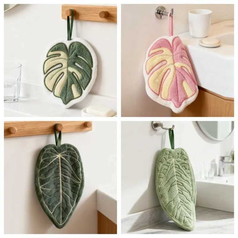 Soft Double Layer Leaf Style Hand Towel Thickened Absorbent Hanging Hand Cloth Speed Dry Handkerchief Kitchen Rag C251210