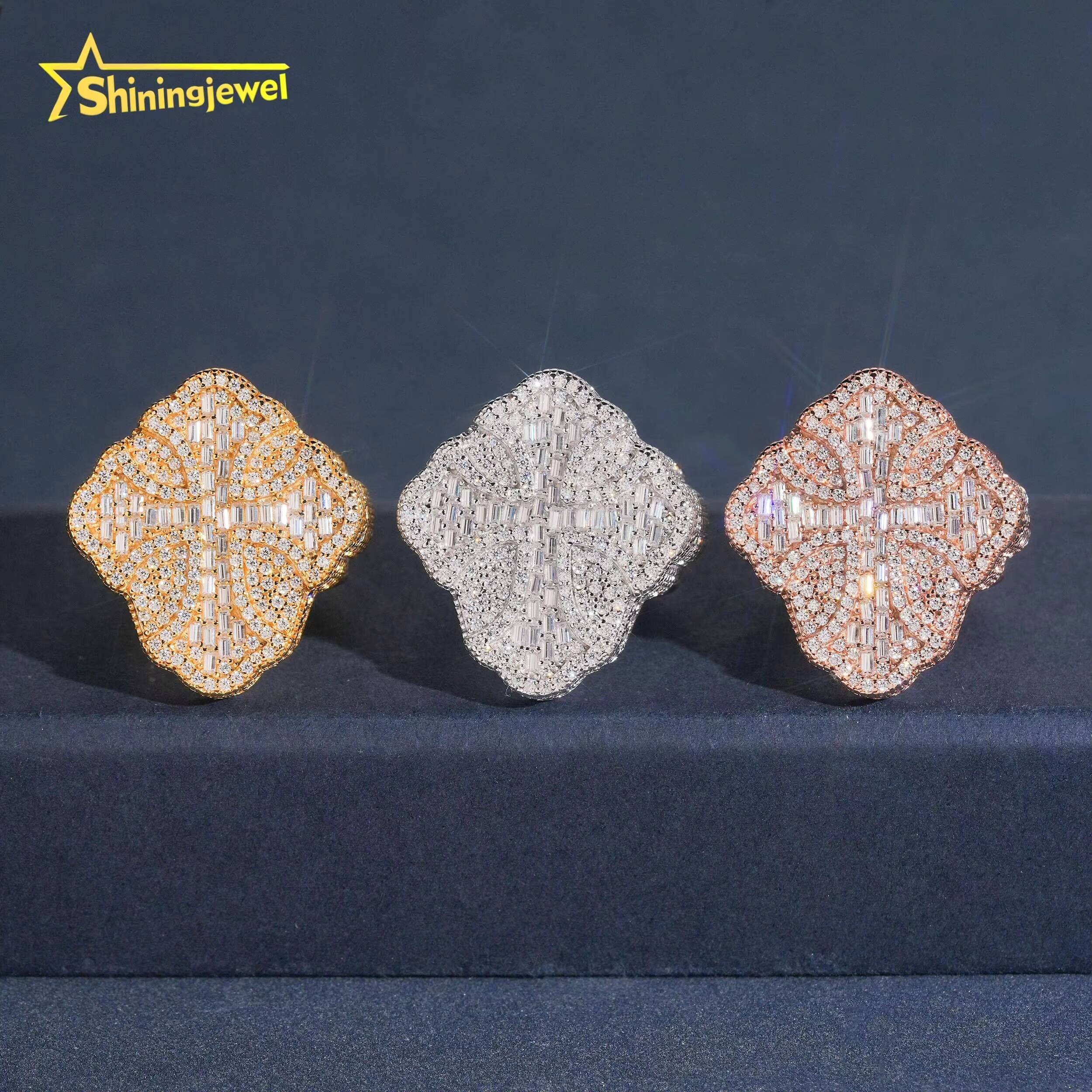 Wholesale Price Hip Hop Ring VVS Moissanite Diamond Rings 925 Silver Men Hip Hop Jewelry Cross Ring Pass Diamond Tester