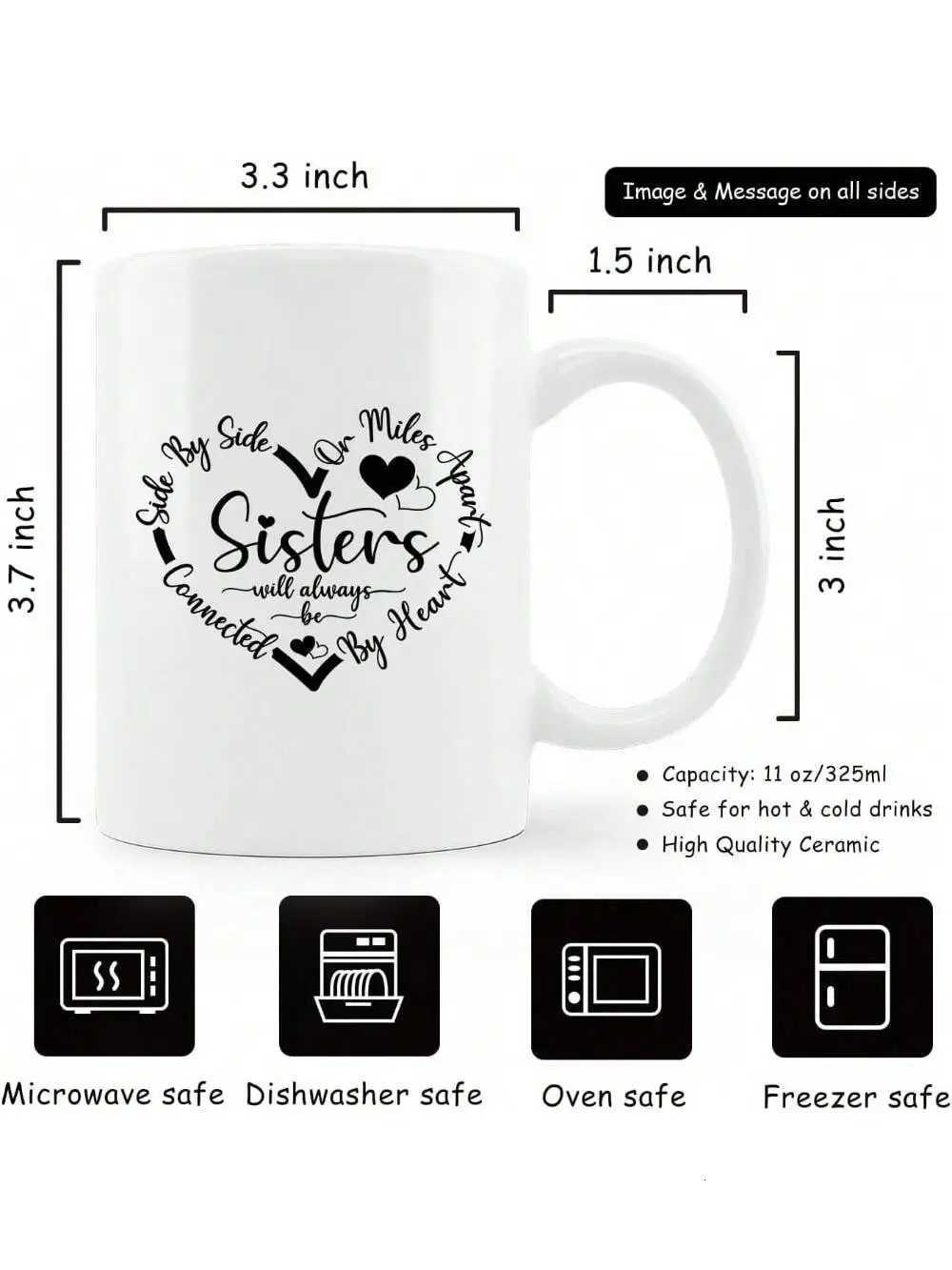 Sister Coffee MugSide By Side Or Miles Apart Sisters Will Always Be Connected By Heart Coffee MugGifts For Big Little Younger C251210