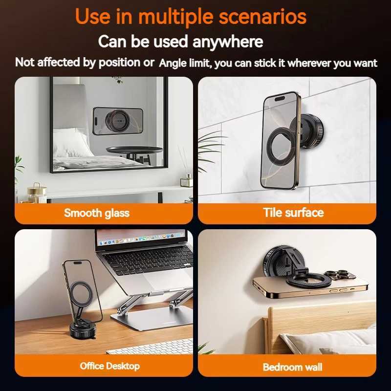 Metal Universal Vacuum Magnetic Car Phone Holder Mount Adjustable Suction Foldable Phone Stand for Mirro Gym Bath Shower He C251210