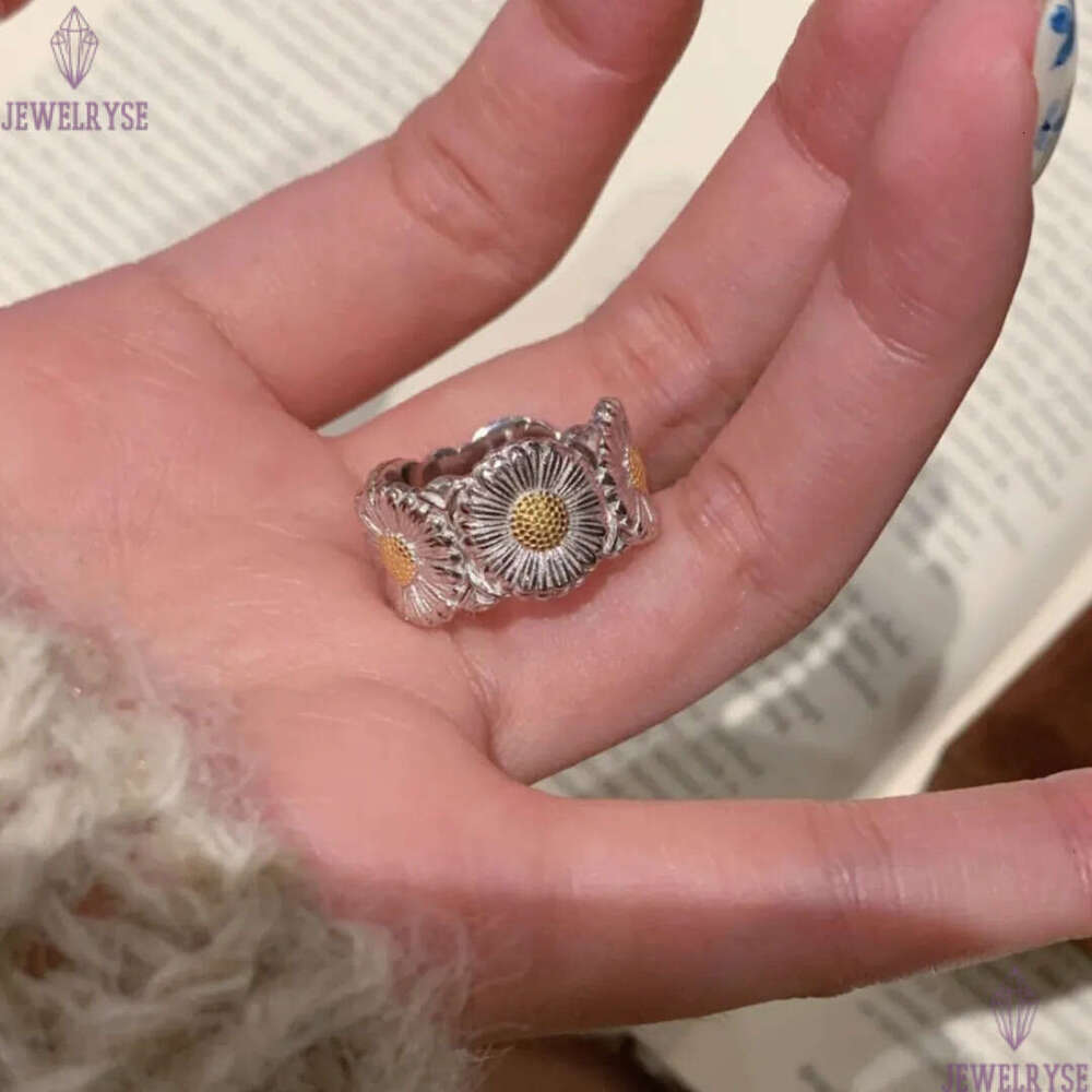 2025 summe new cute daisy designer rings for women luxury italy retro vintage gold silver ring jewelry open size