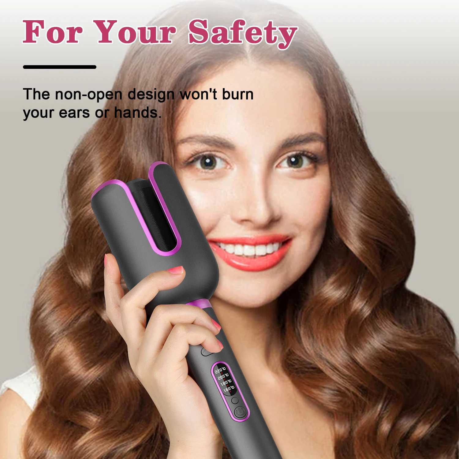 YIBER Rotating Curling Iron Wand Waves Natural Curls Styling Tools Ceramic Curly Automatic Power-Off Hair Curler For Hair CareT251210