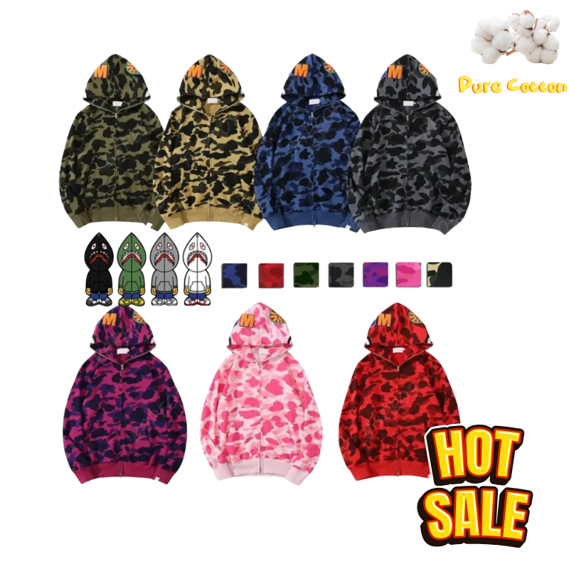 High Quality Shark Zipper Hoodies Mens Womens Fashion Men Designer Stylist Cartoon Black White Shark Hoodie Jackets Man Casual Sweatshirts Size M-3XL B02