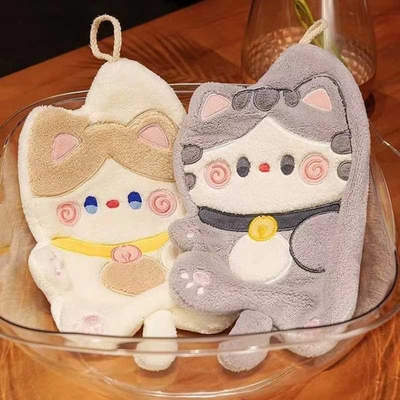 Cute Cat Hand Towel Quick Dry Kitchen Cleaning Wipes Coral Velvet Cartoon Absorbent Hanging Towel Bathroom Accessories C251210