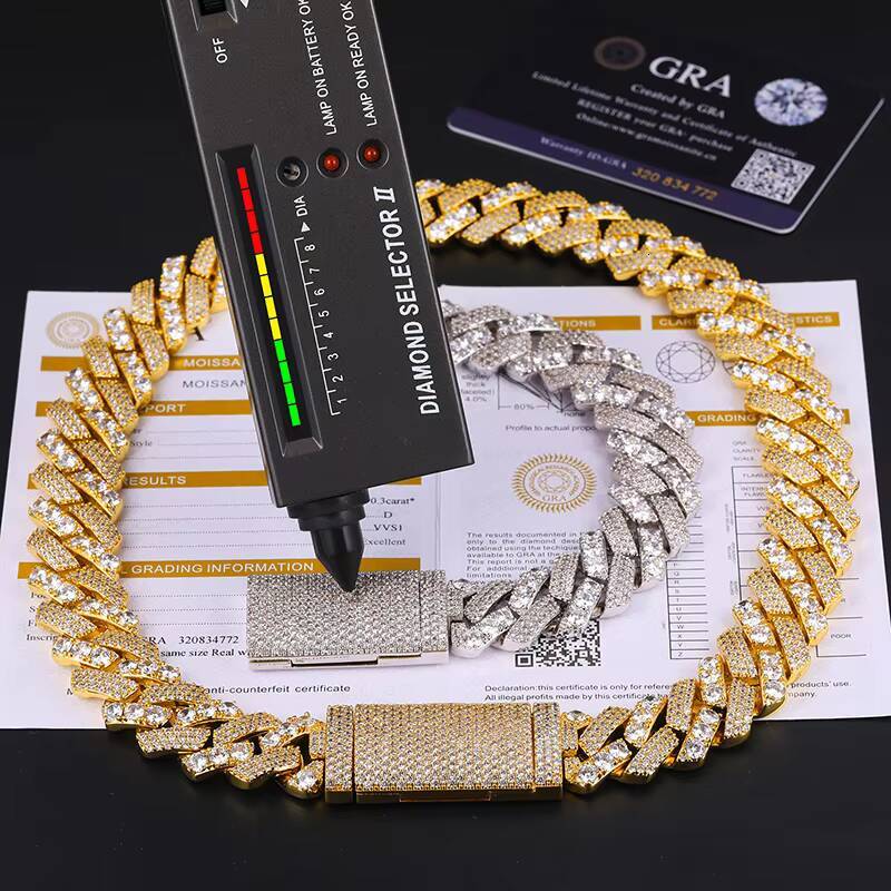 Dropshipping Luxury 18mm Gold Plated 925 Silver Pass Diamond Tester VVS Moissanite Iced Out Cuban LInk Chain Necklace