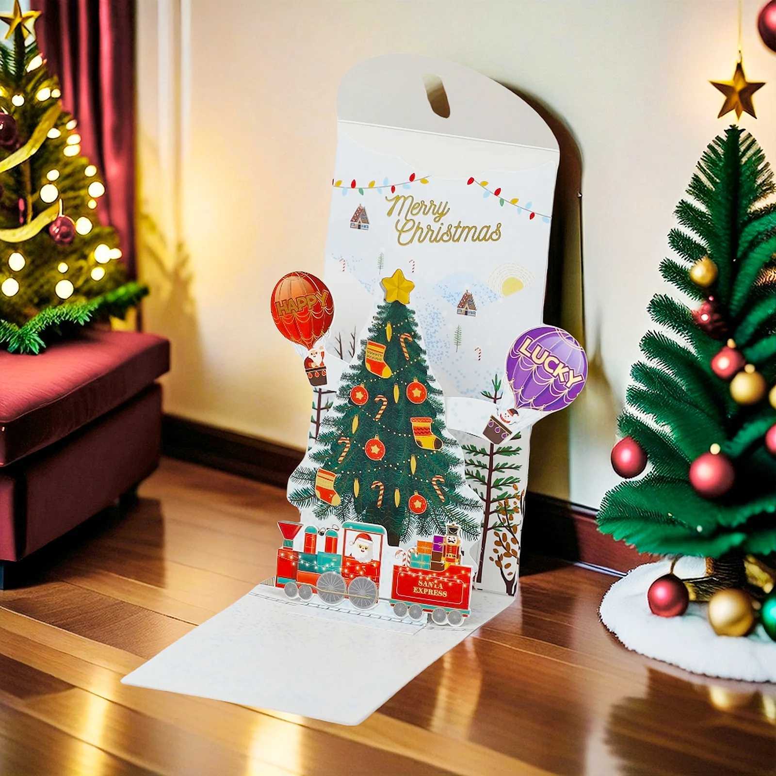 1Pc Christmas 3D Red Envelope Luxury Merry Xmas Greeting Cards Paper Christmas Tree Snowman -up Card for Holiday Celebration H251210